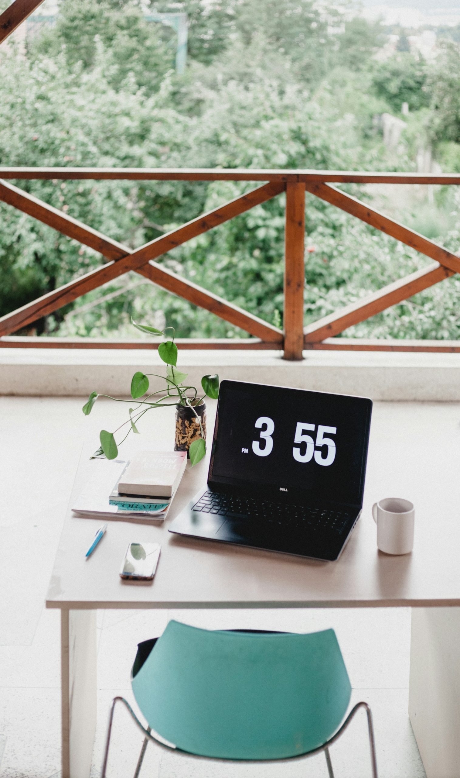 desk on balcony